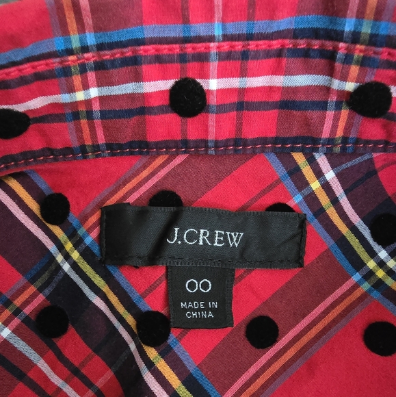 J.Crew Slim Perfect Shirt in Red Stewart Tartan Plaid with Velvet Dots Sz 00 - Picture 8 of 8